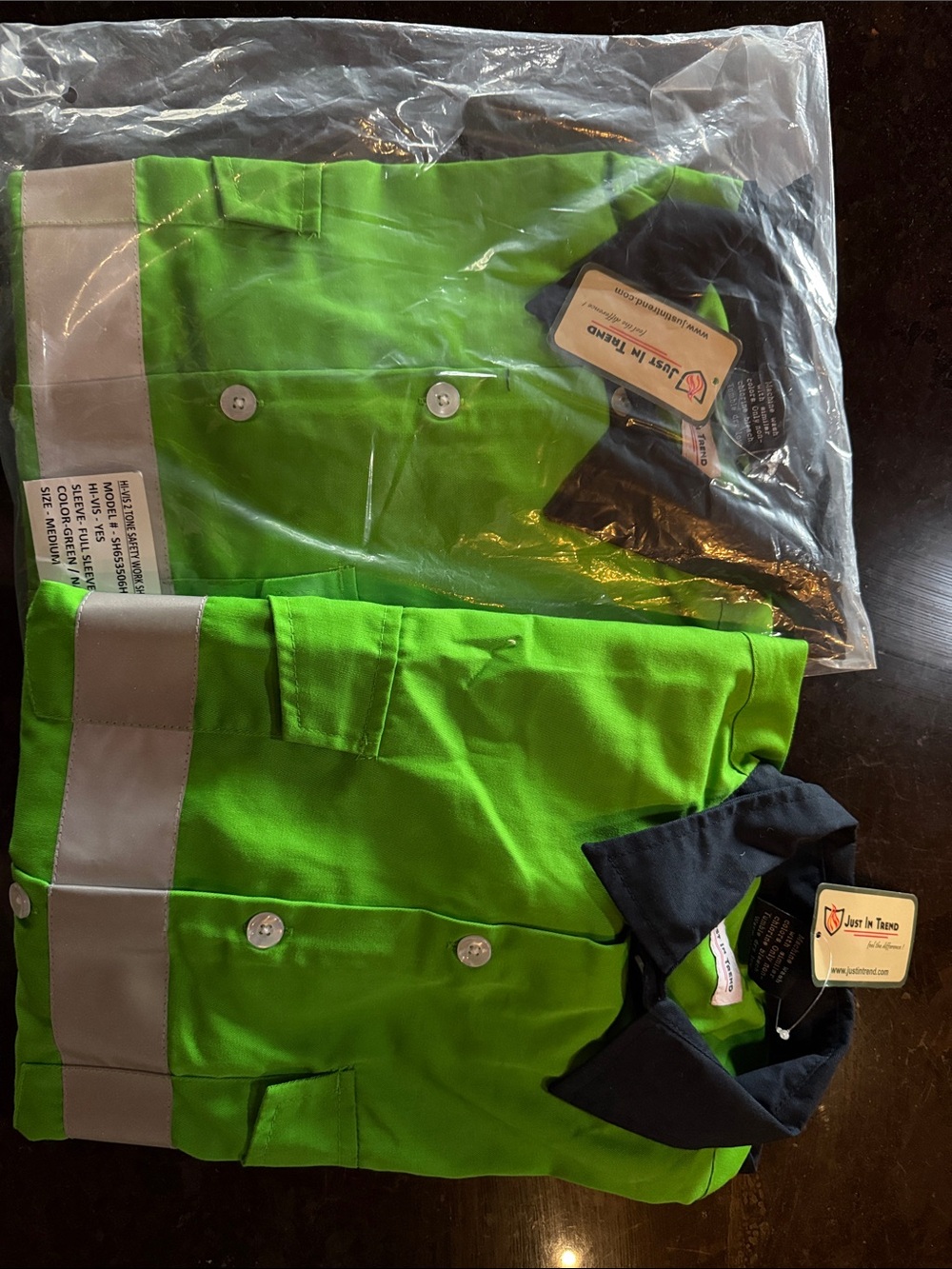 NWT High-Visibility Green Work Shirts with Reflective Bands